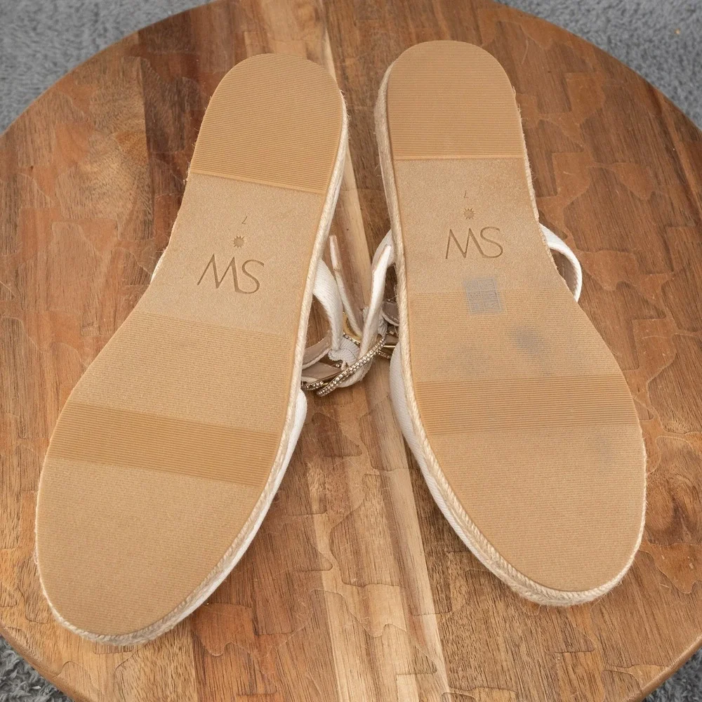 Stuart Weitzman Crystal Buckle Espadrille Mule in White Sz: 7 Women $395